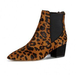 FSJ Leopard Booties Pointy Toe Block Heel